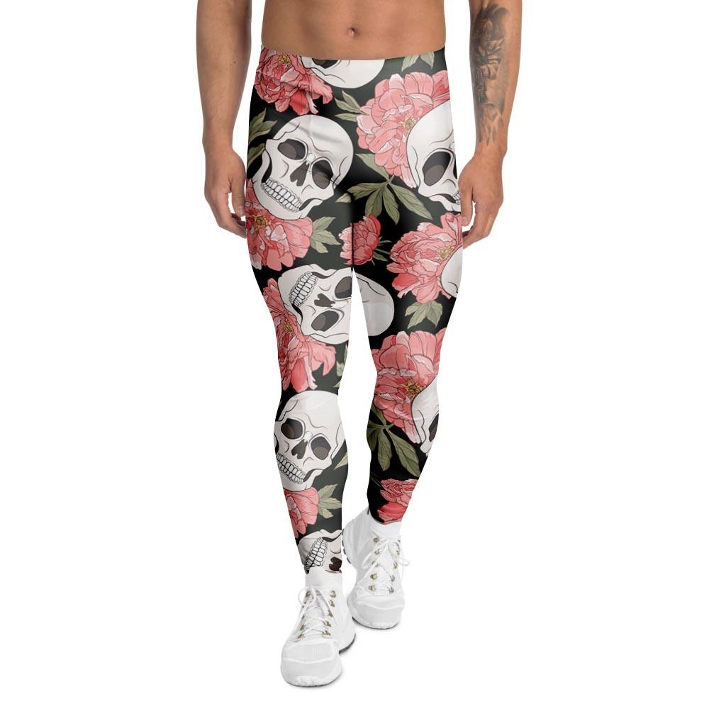 Pink Peony Skull Men's Leggings-grizzshop