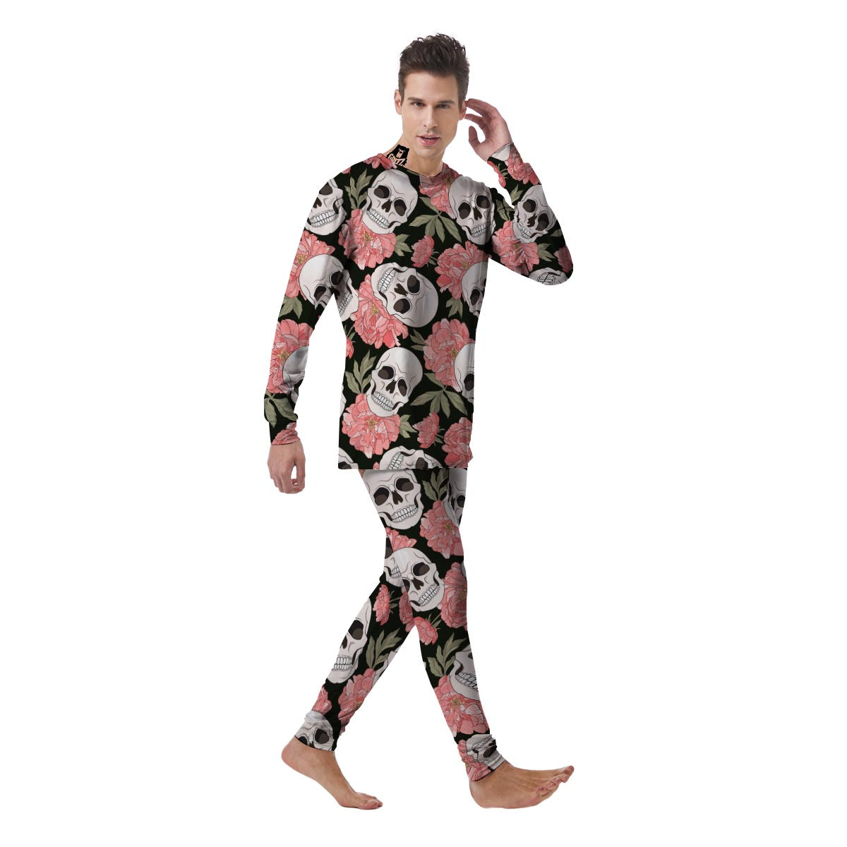 Pink Peony Skull Men's Pajamas-grizzshop