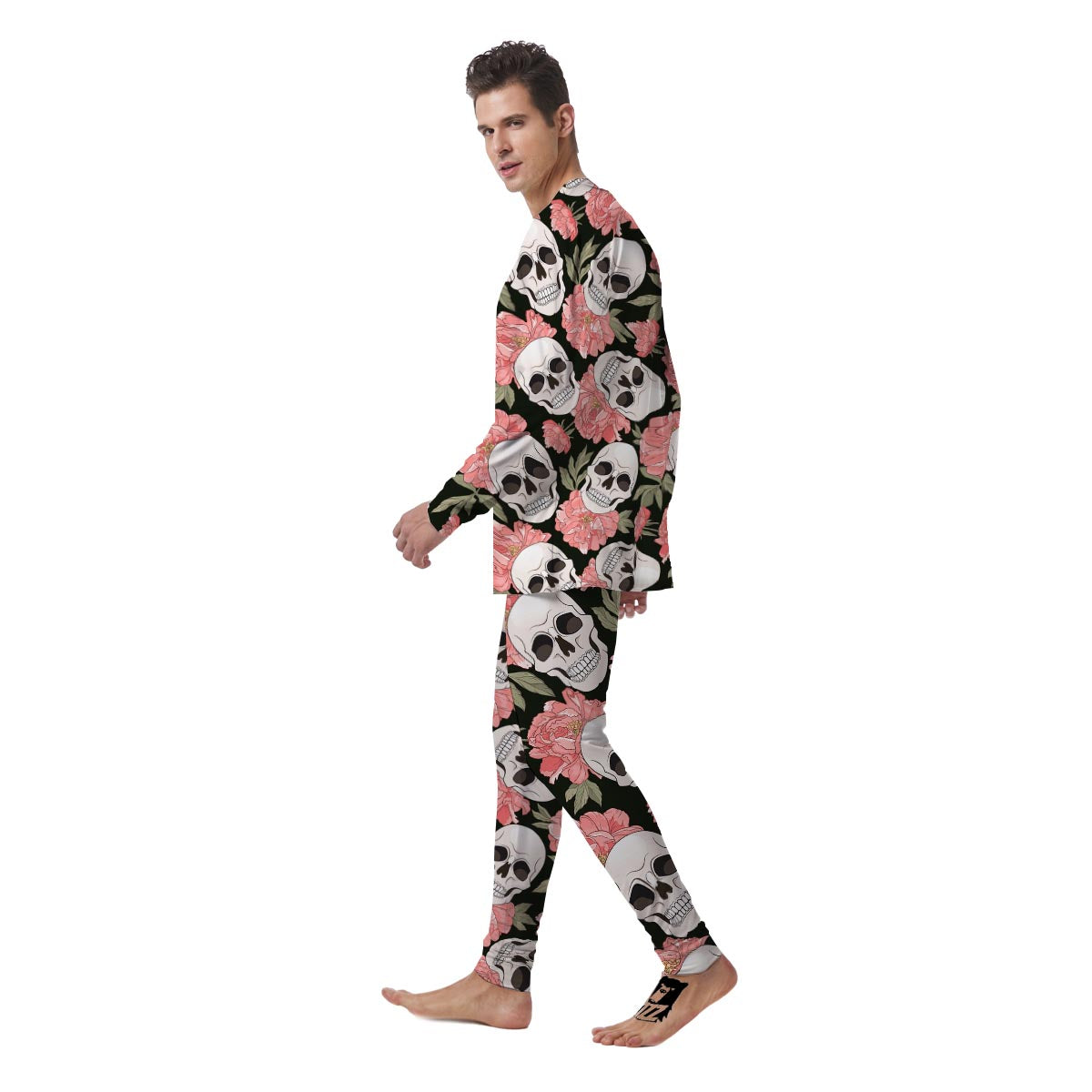 Pink Peony Skull Men's Pajamas-grizzshop