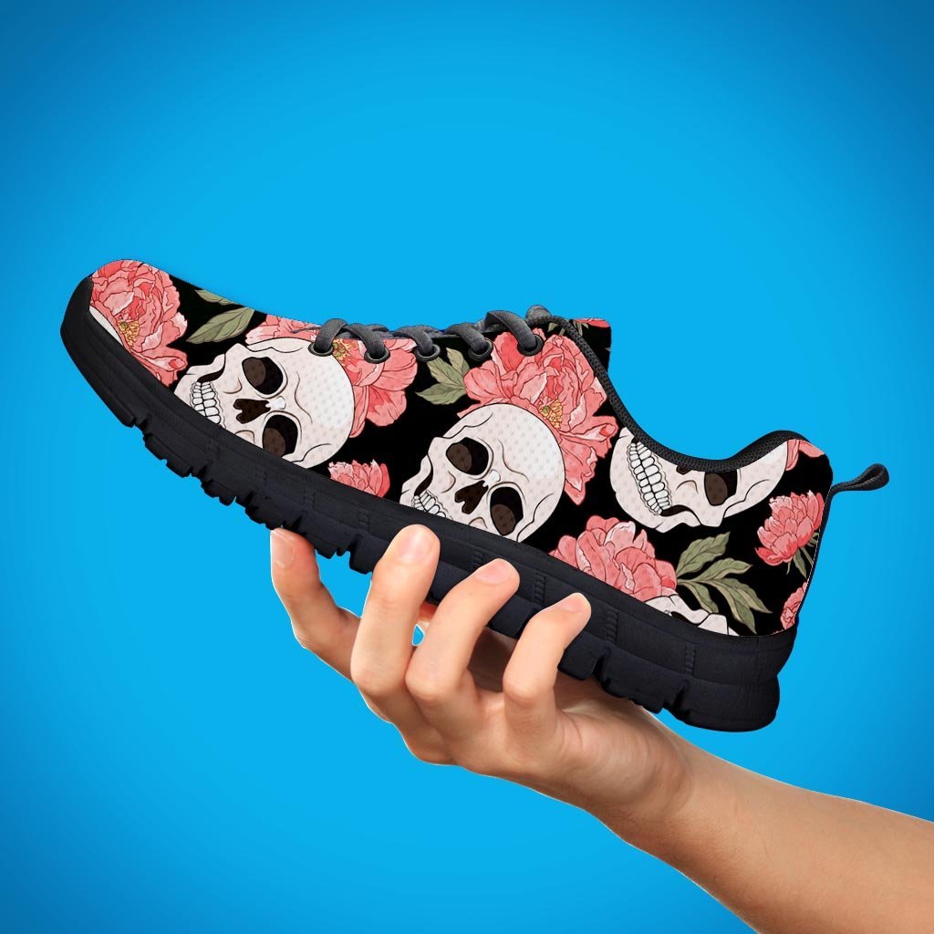 Pink Peony Skull Men's Sneakers-grizzshop