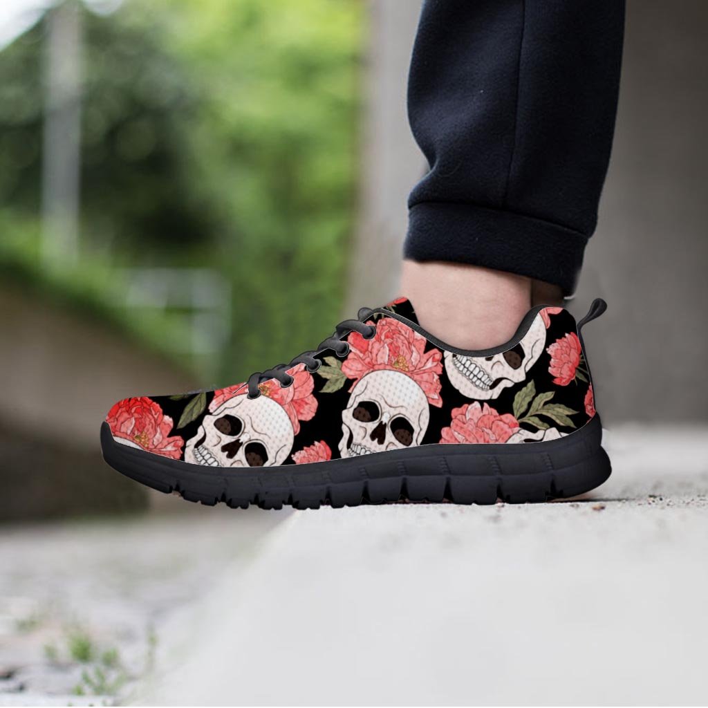 Pink Peony Skull Men's Sneakers-grizzshop