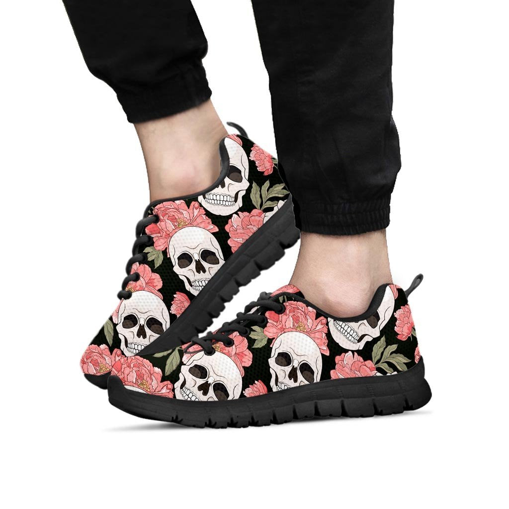 Pink Peony Skull Men's Sneakers-grizzshop