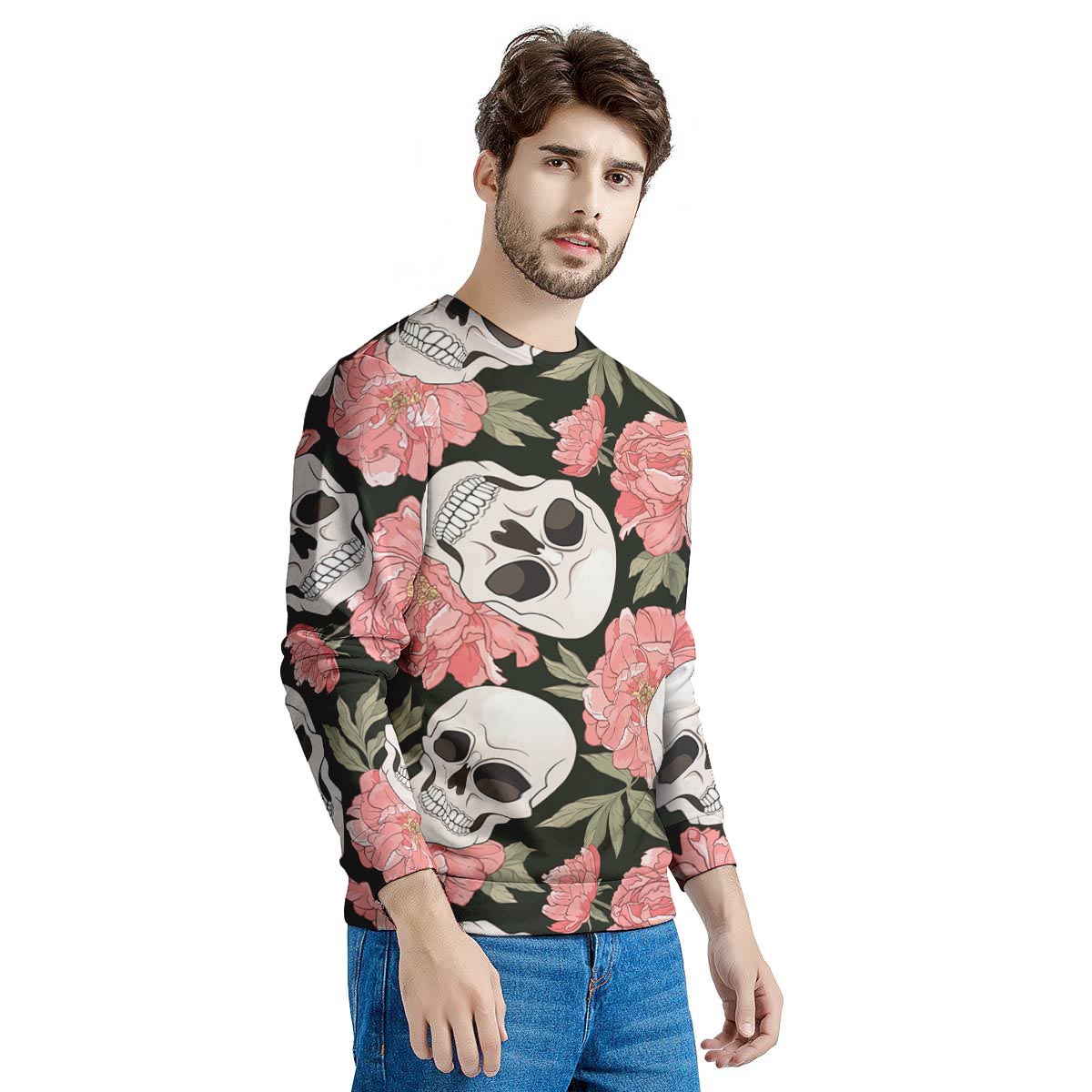 Pink Peony Skull Men's Sweatshirt-grizzshop