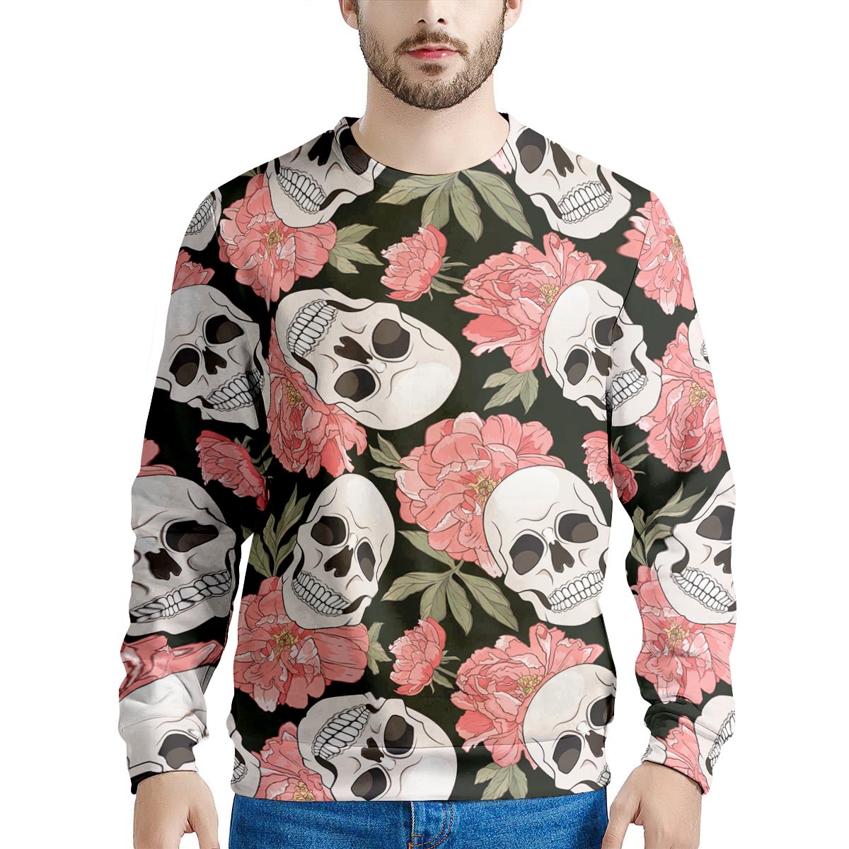 Pink Peony Skull Men's Sweatshirt-grizzshop