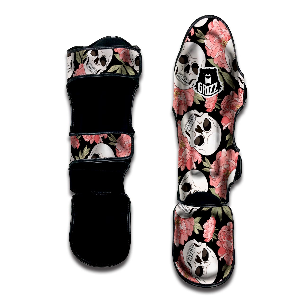 Pink Peony Skull Muay Thai Shin Guard-grizzshop