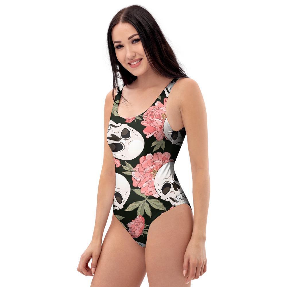 Pink Peony Skull One Piece Swimsuite-grizzshop