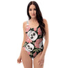 Pink Peony Skull One Piece Swimsuite-grizzshop