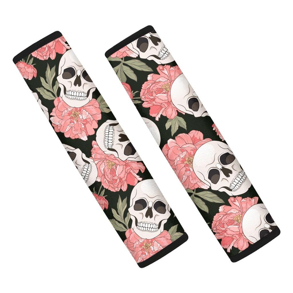 Pink Peony Skull Seat Belt Cover-grizzshop