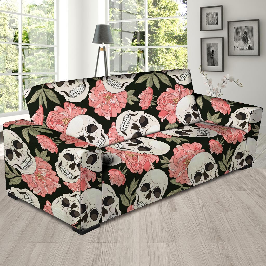 Pink Peony Skull Sofa Cover-grizzshop