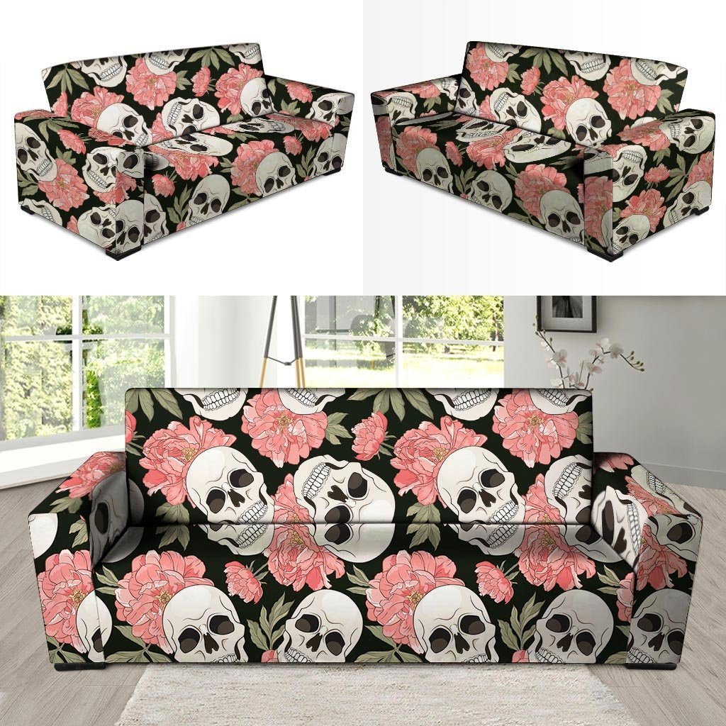 Pink Peony Skull Sofa Cover-grizzshop