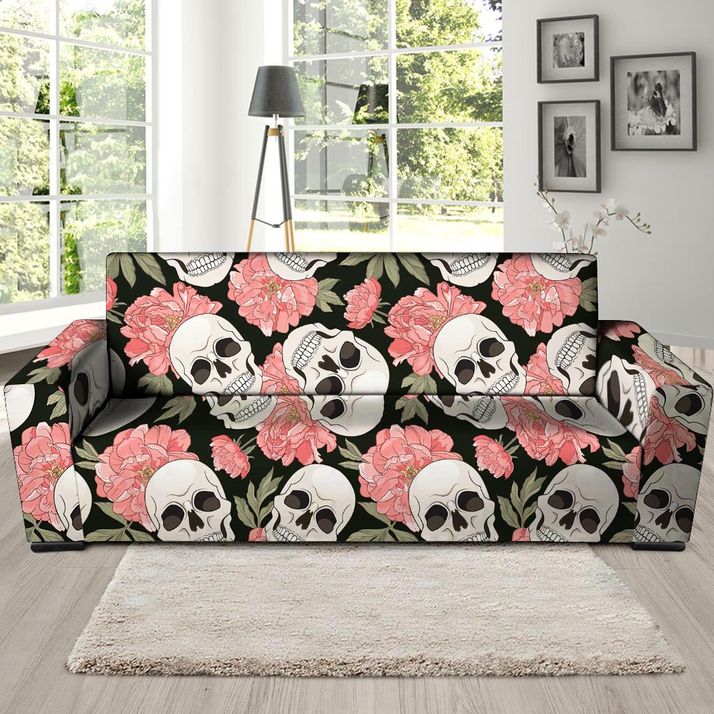 Pink Peony Skull Sofa Cover-grizzshop