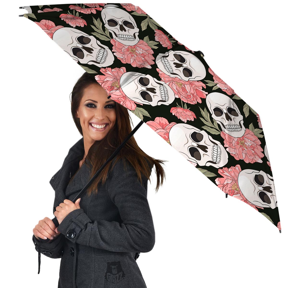 Pink Peony Skull Umbrella-grizzshop