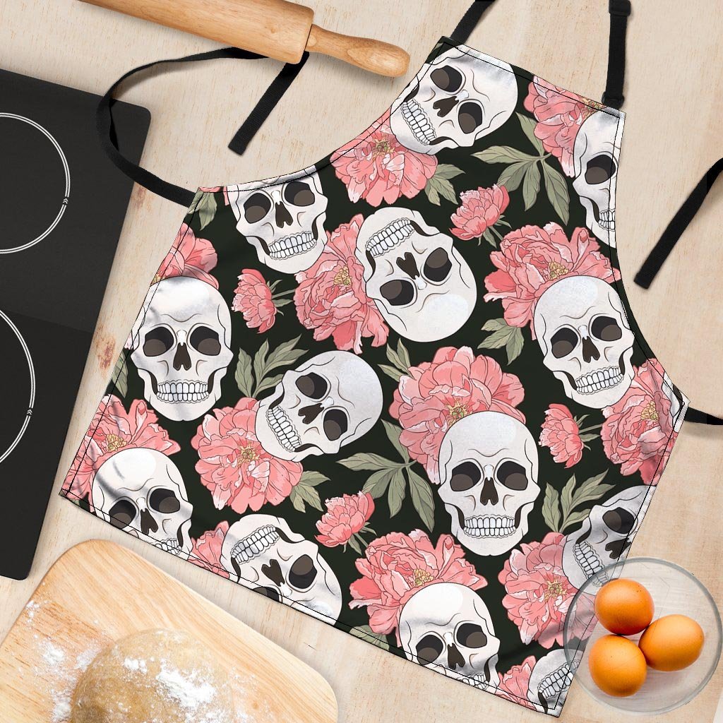 Pink Peony Skull Women's Apron-grizzshop