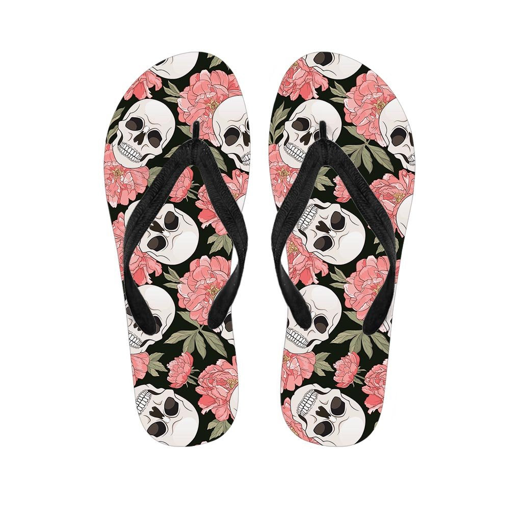 Pink Peony Skull Women's Flip Flops-grizzshop
