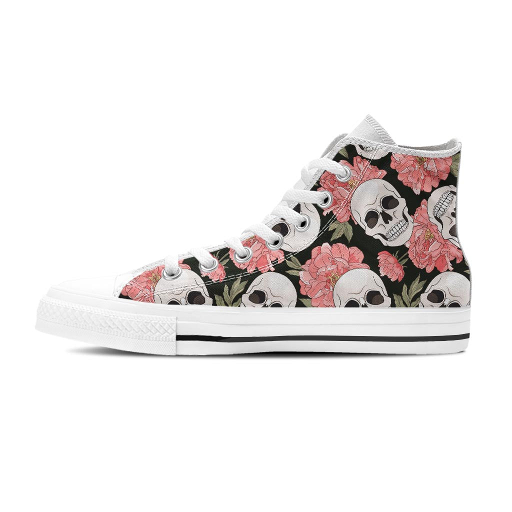 Pink Peony Skull Women's High Top Shoes-grizzshop