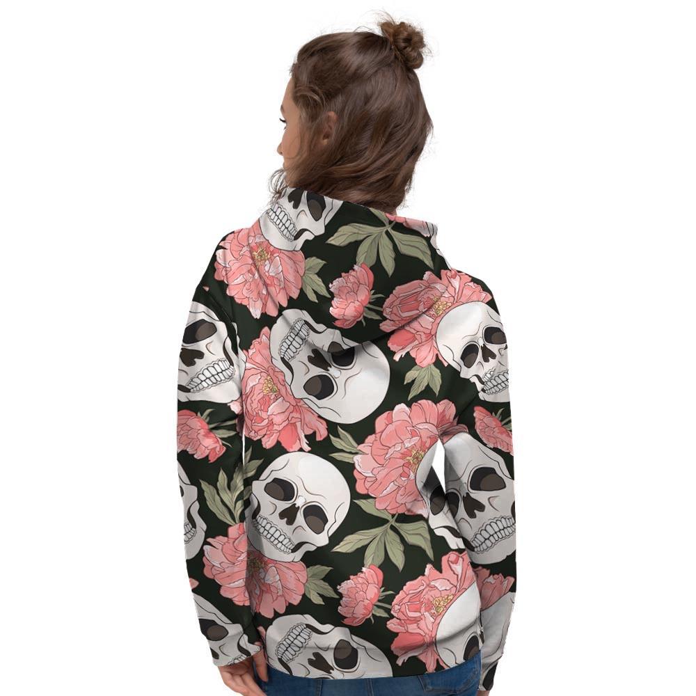 Pink Peony Skull Women's Hoodie-grizzshop