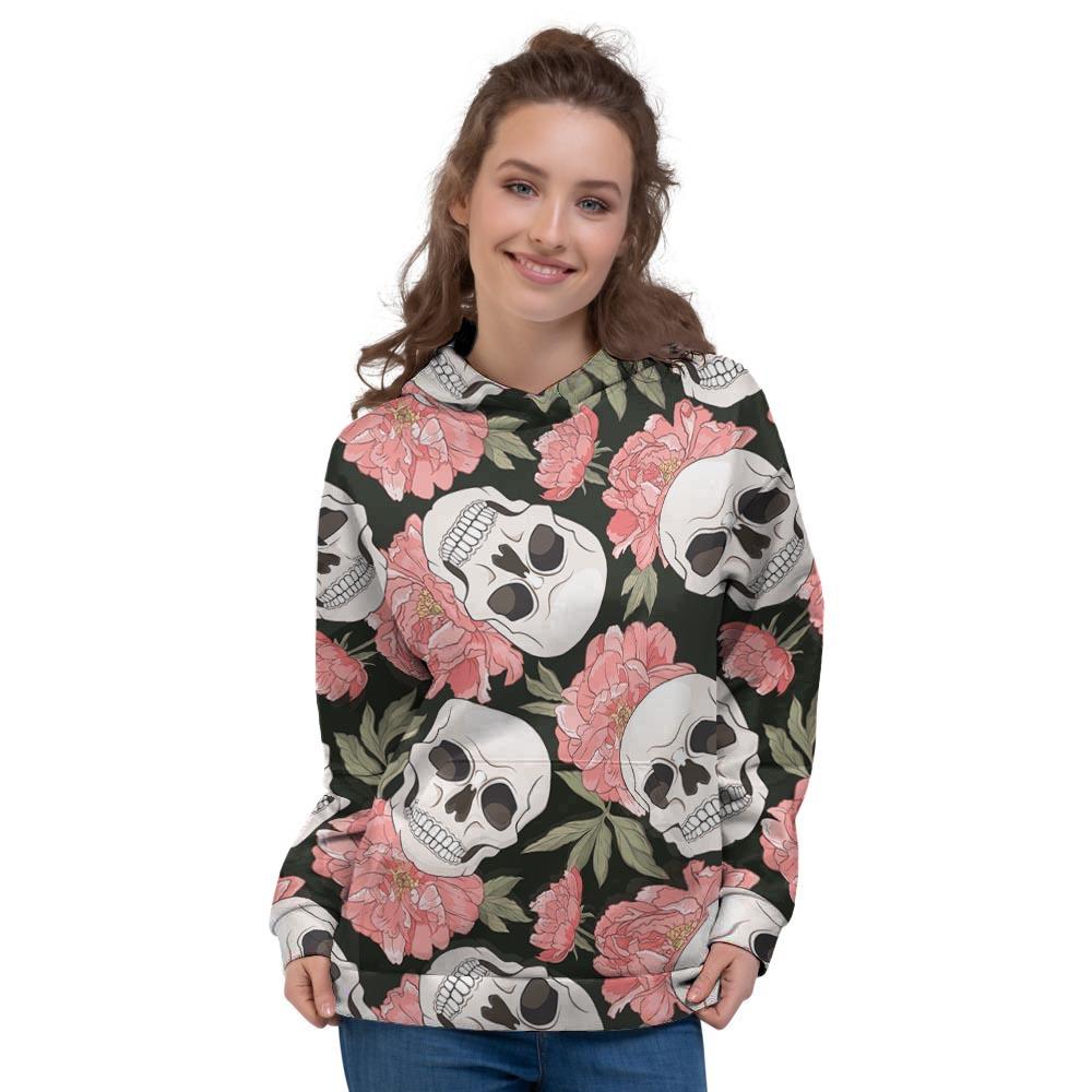 Pink Peony Skull Women's Hoodie-grizzshop