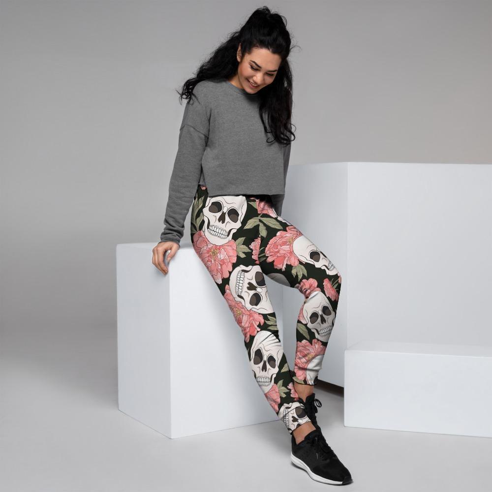 Pink Peony Skull Women's Joggers-grizzshop