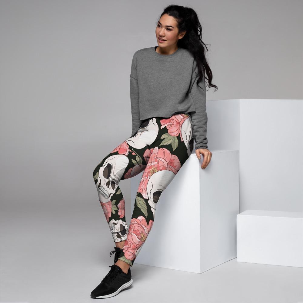 Pink Peony Skull Women's Joggers-grizzshop