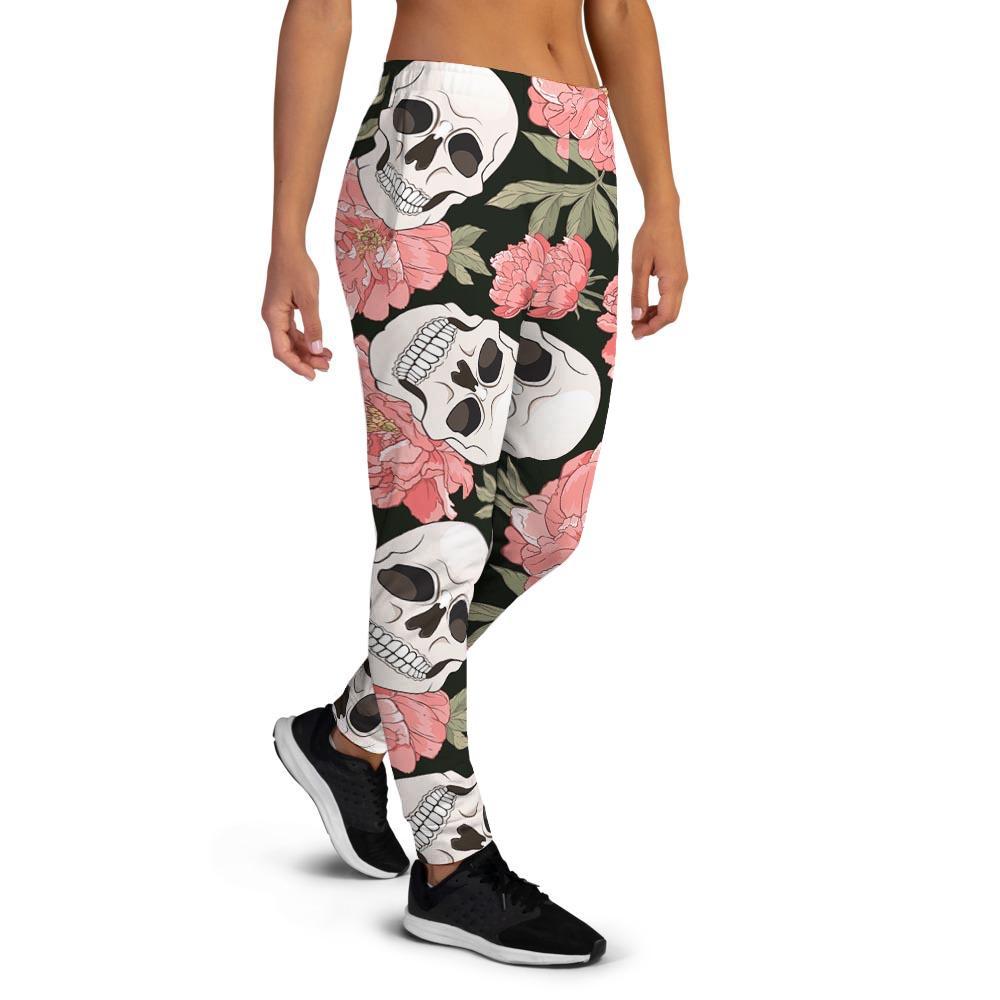 Pink Peony Skull Women's Joggers-grizzshop