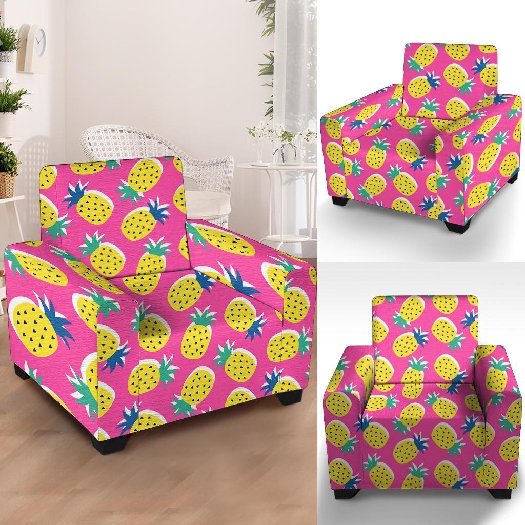 Pink Pineapple Print Armchair Cover-grizzshop