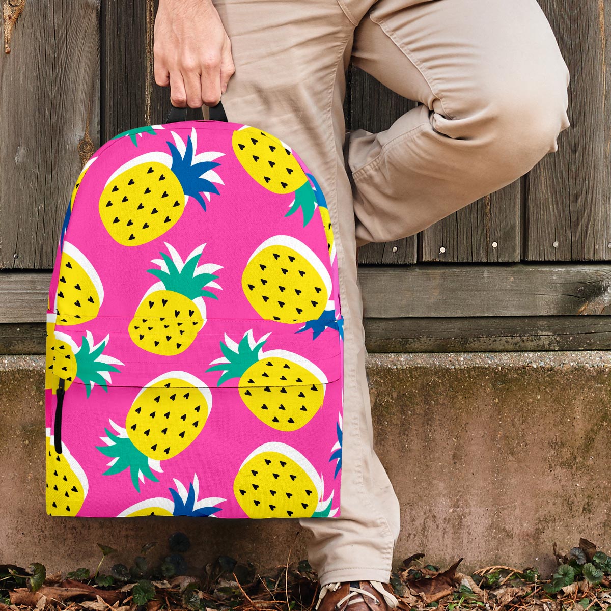 Pink Pineapple Print Backpack-grizzshop