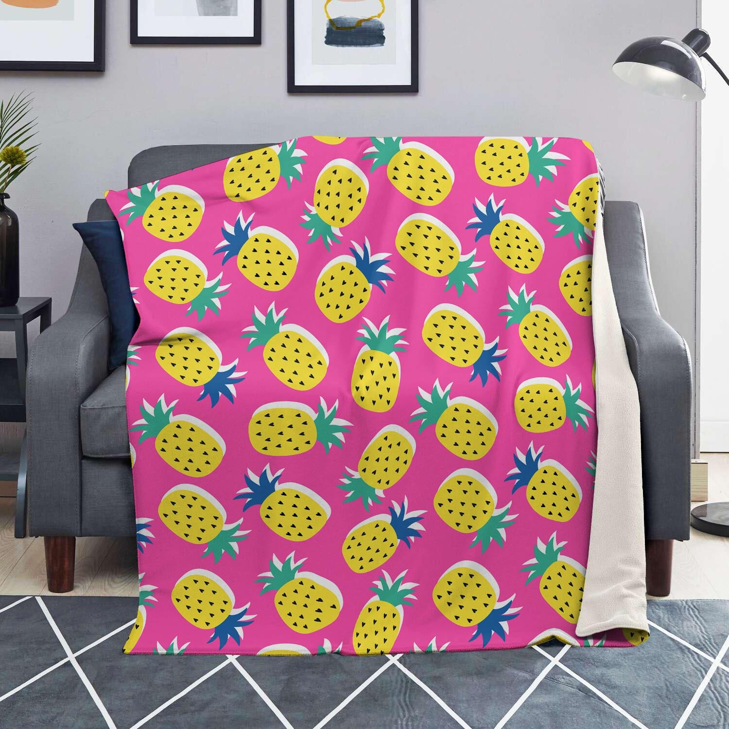 Pink Pineapple Print Blanket-grizzshop