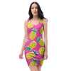 Pink Pineapple Print Bodycon Dress-grizzshop