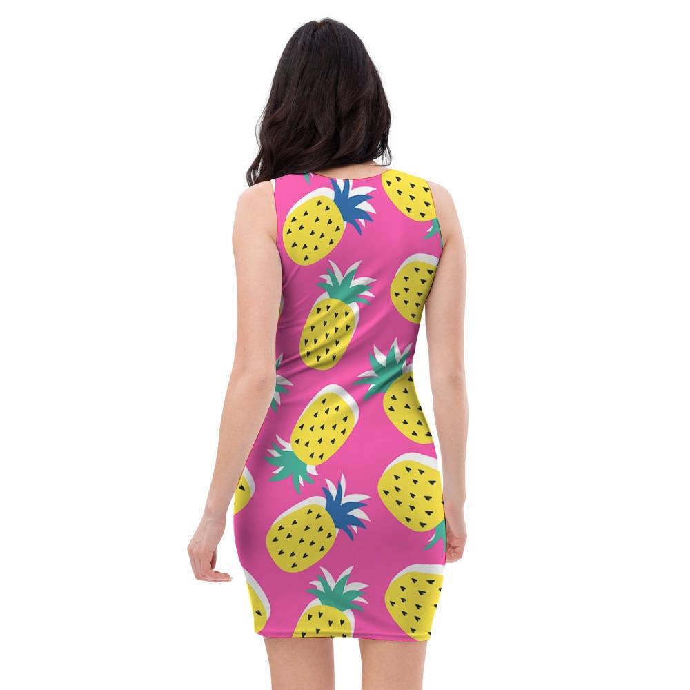 Pink Pineapple Print Bodycon Dress-grizzshop