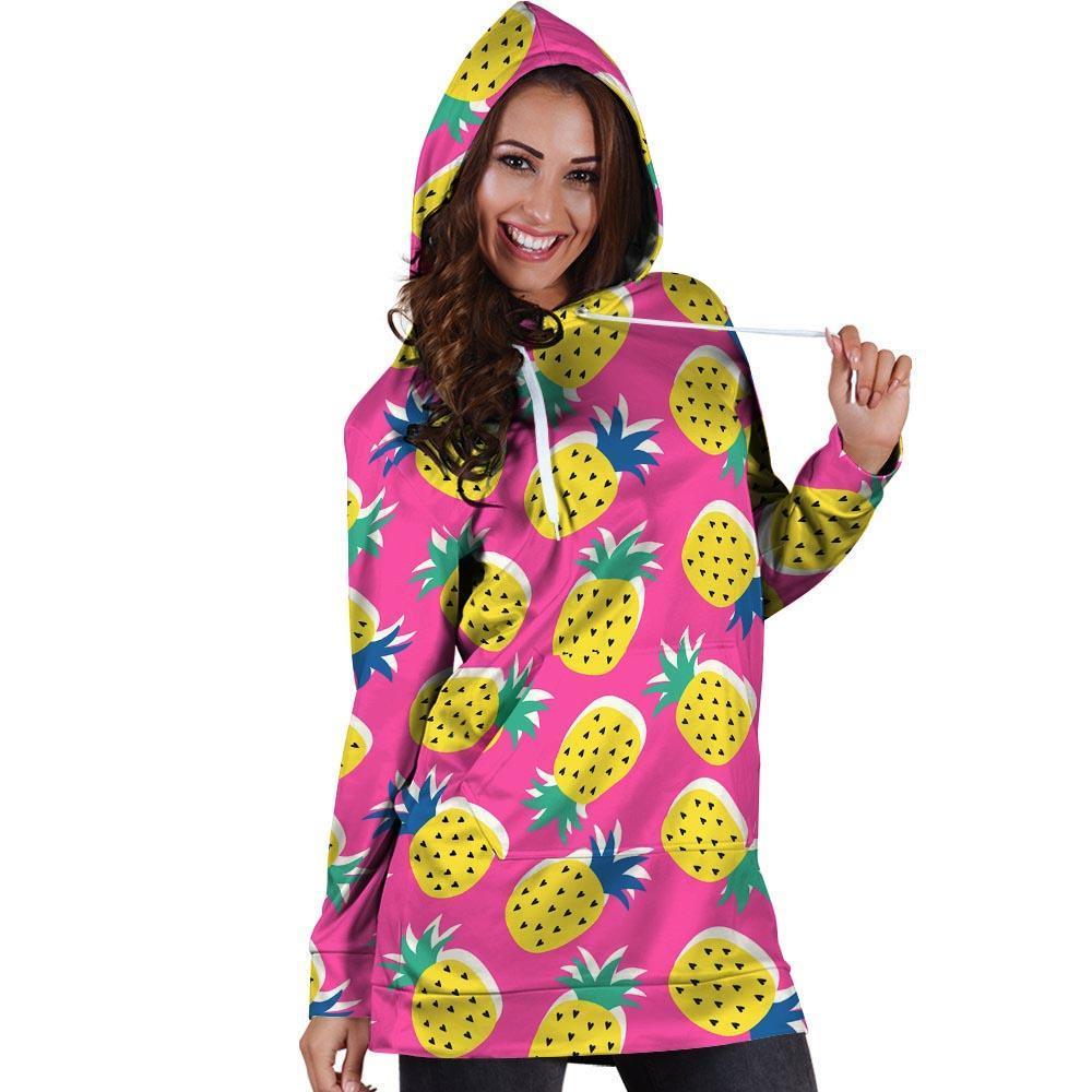 Pink Pineapple Print Hoodie Dress-grizzshop