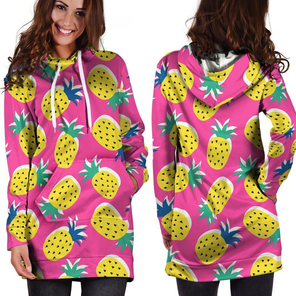 Pink Pineapple Print Hoodie Dress-grizzshop