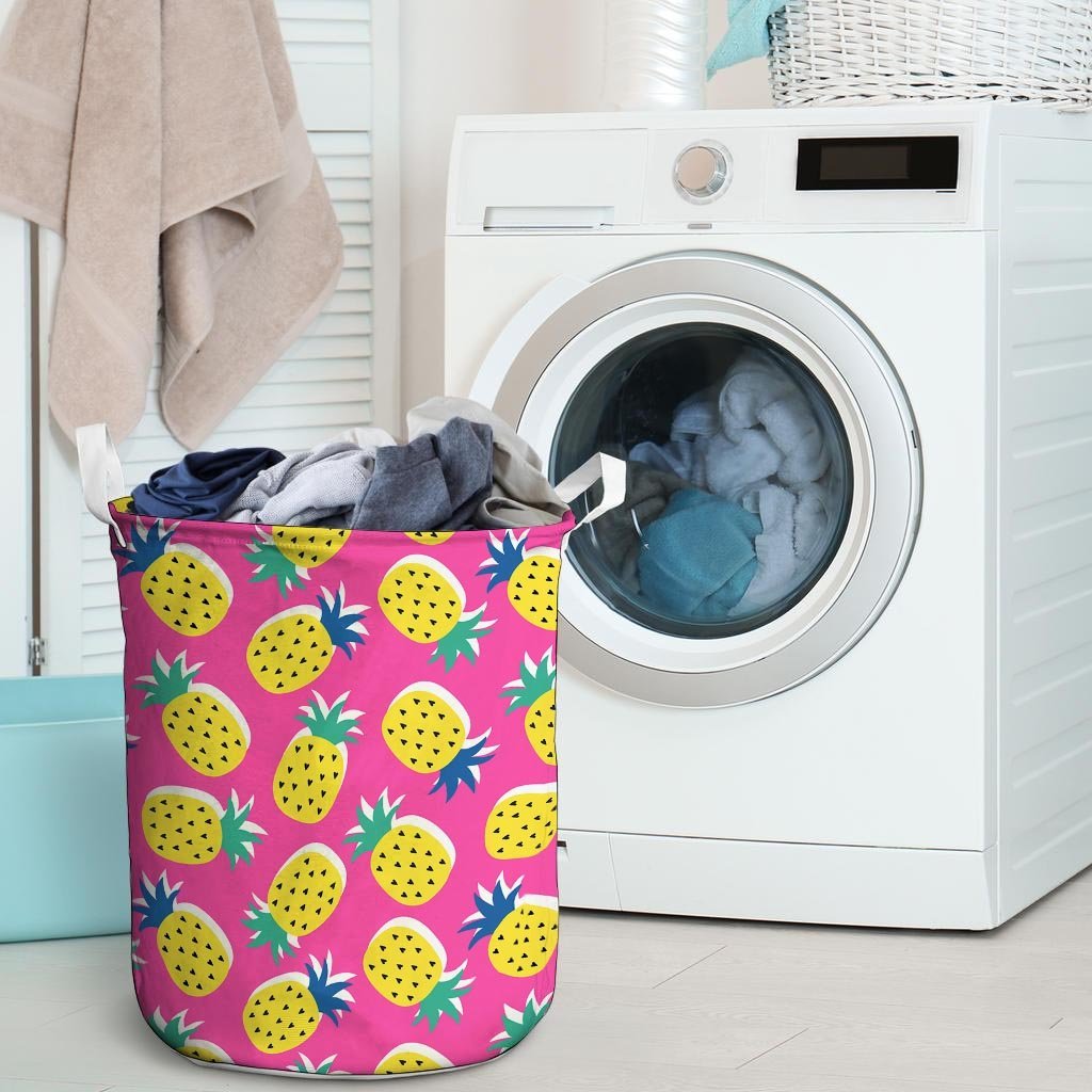 Pink Pineapple Print Laundry Basket-grizzshop