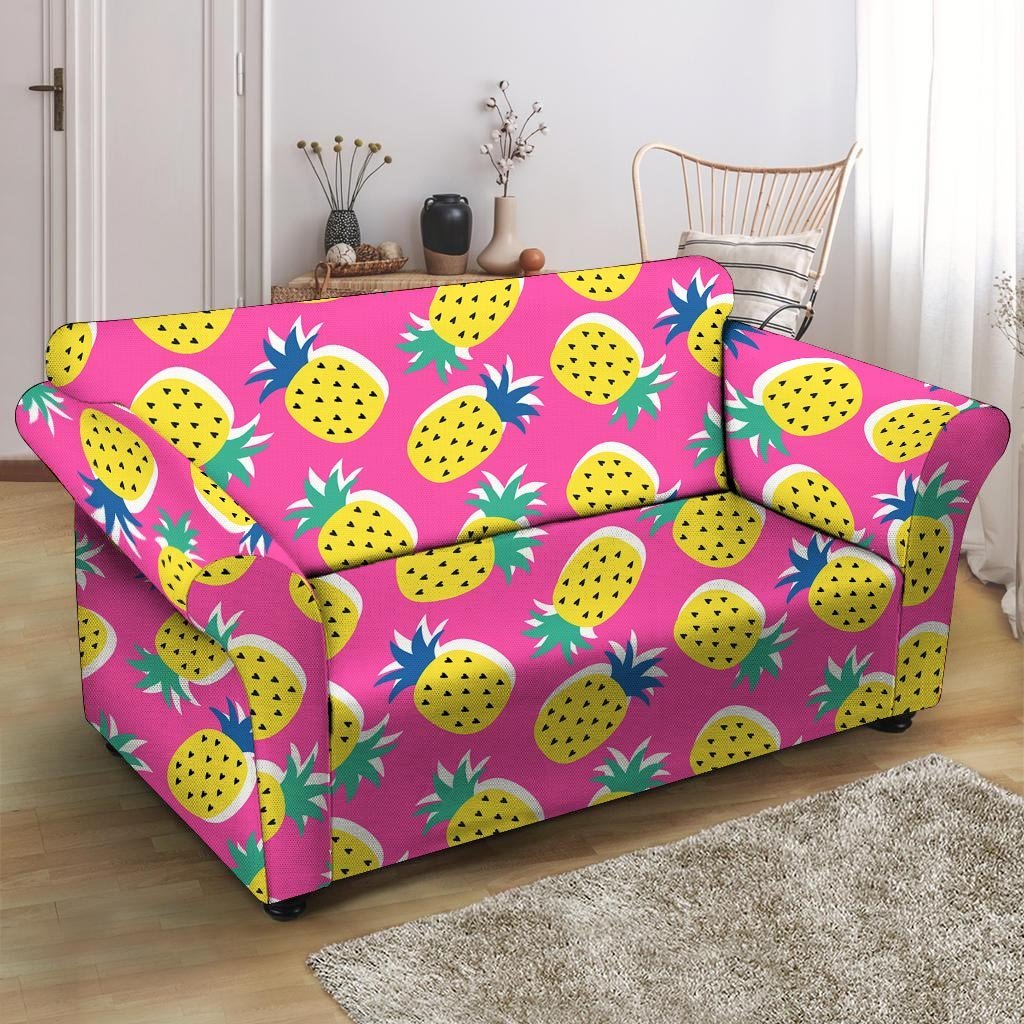 Pink Pineapple Print Loveseat Cover-grizzshop