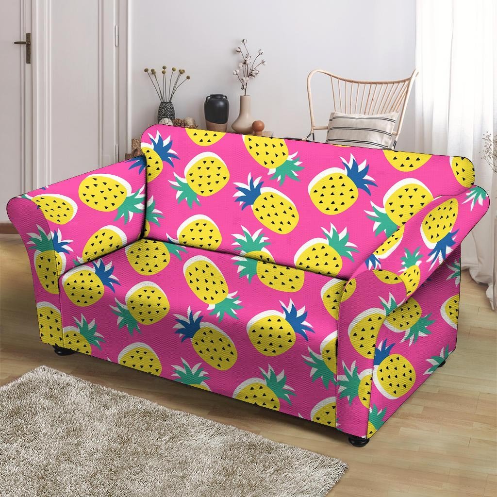 Pink Pineapple Print Loveseat Cover-grizzshop