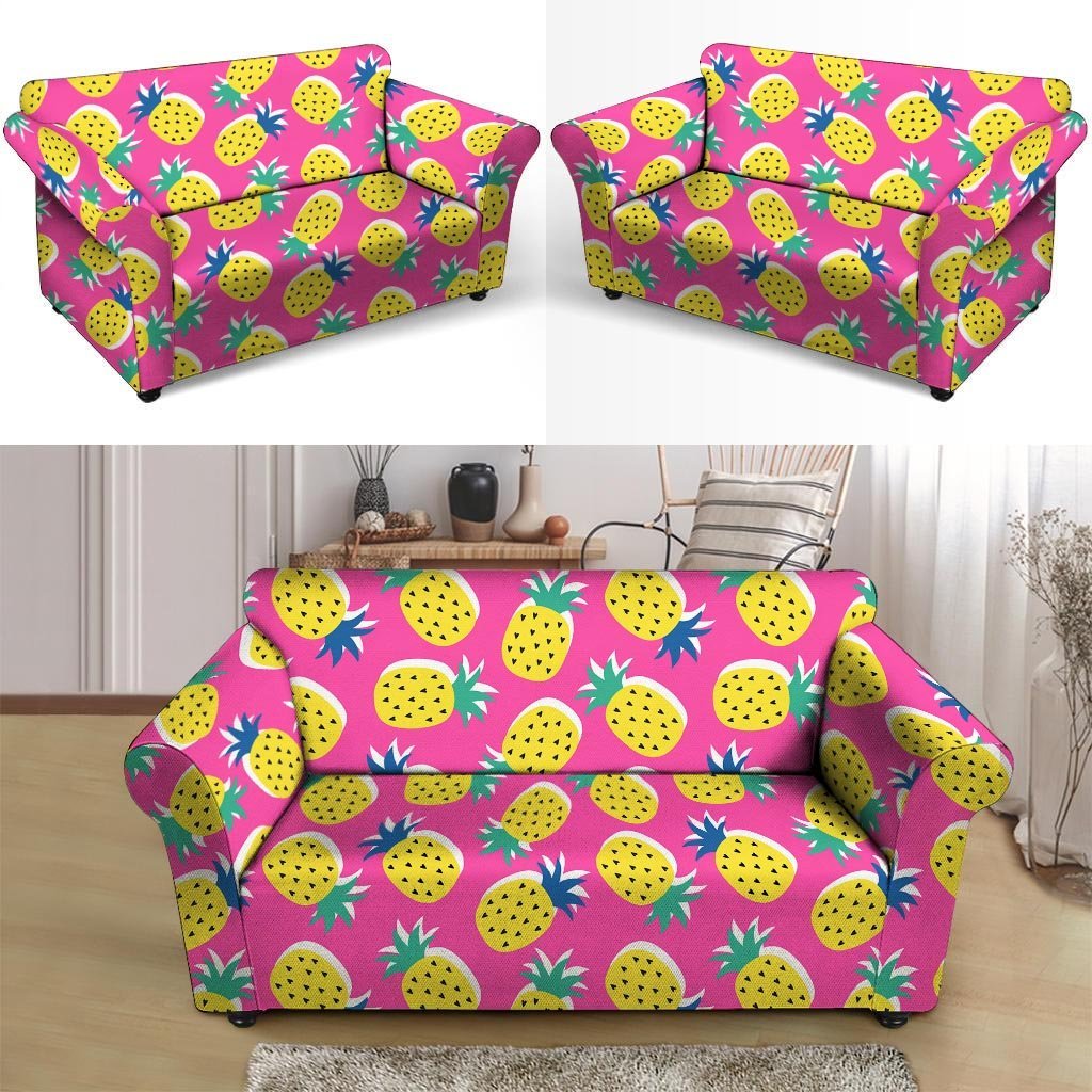 Pink Pineapple Print Loveseat Cover-grizzshop