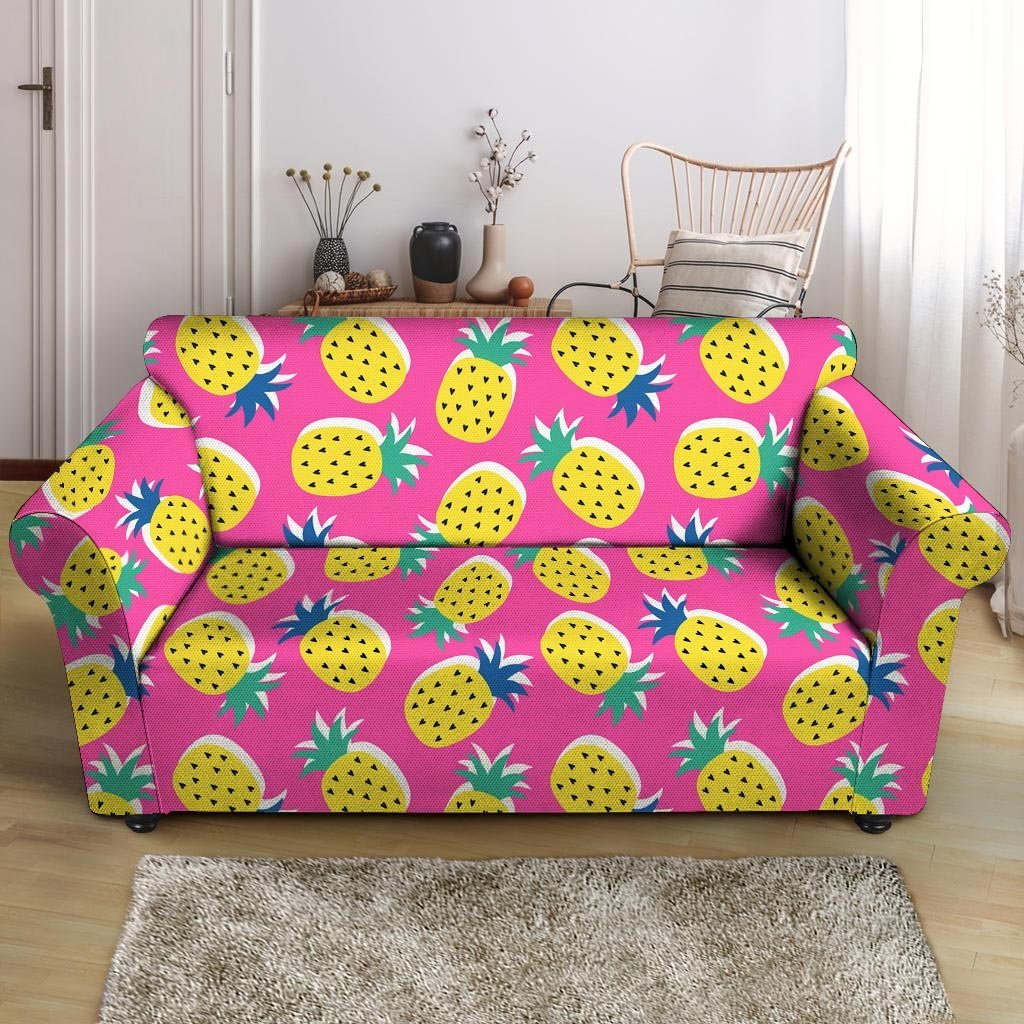 Pink Pineapple Print Loveseat Cover-grizzshop