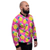 Pink Pineapple Print Men's Bomber Jacket-grizzshop