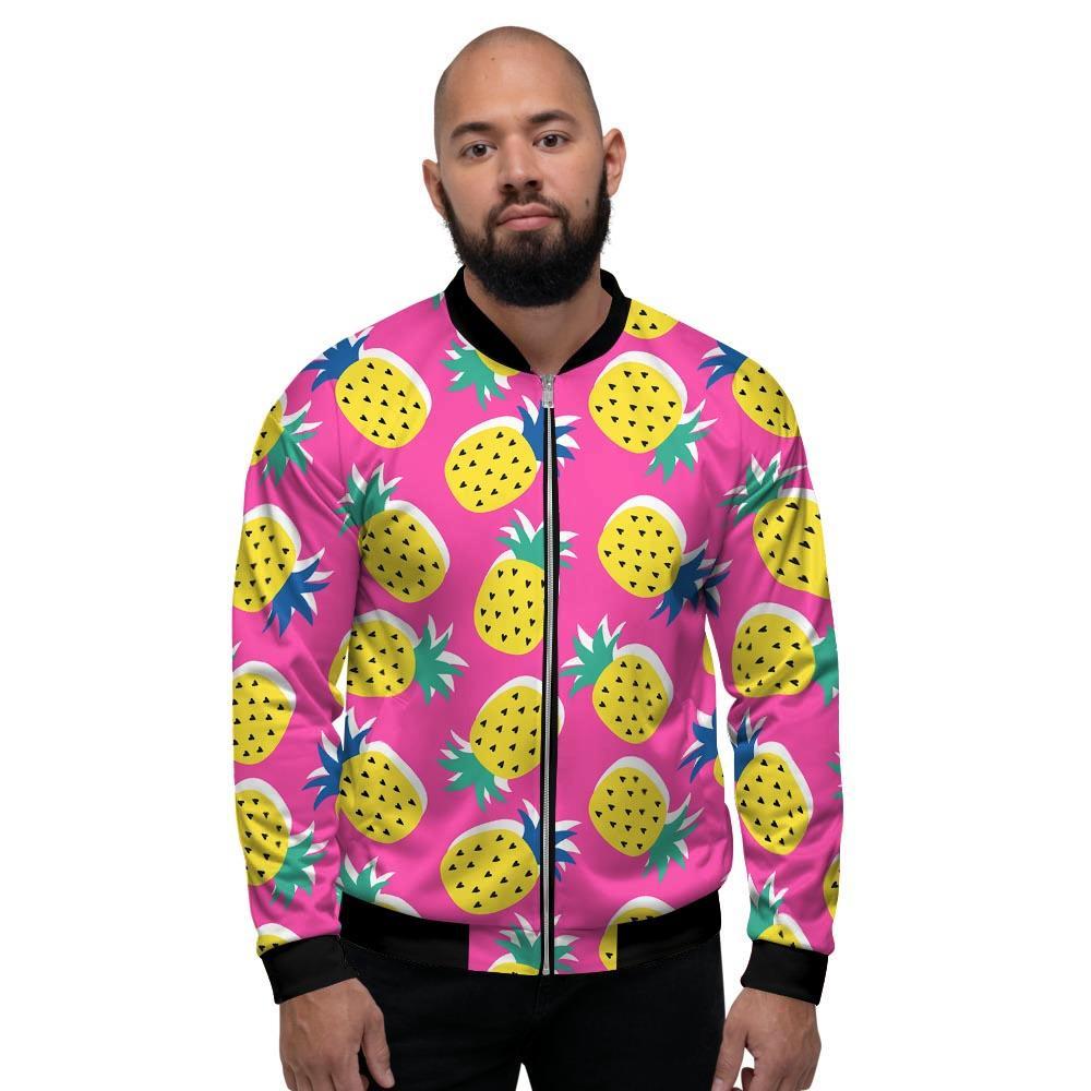 Pink Pineapple Print Men's Bomber Jacket-grizzshop