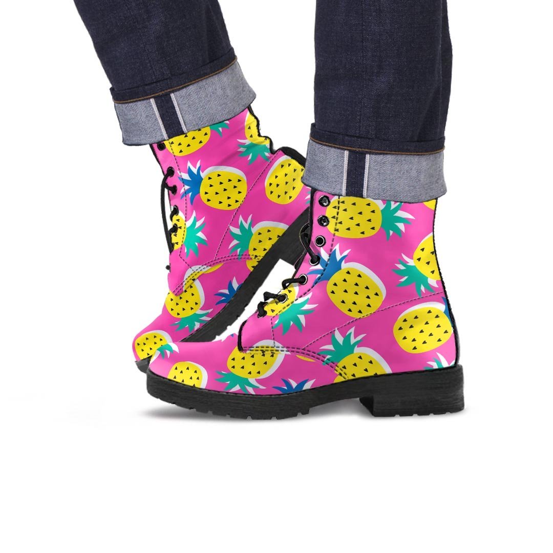 Pink Pineapple Print Men's Boots-grizzshop