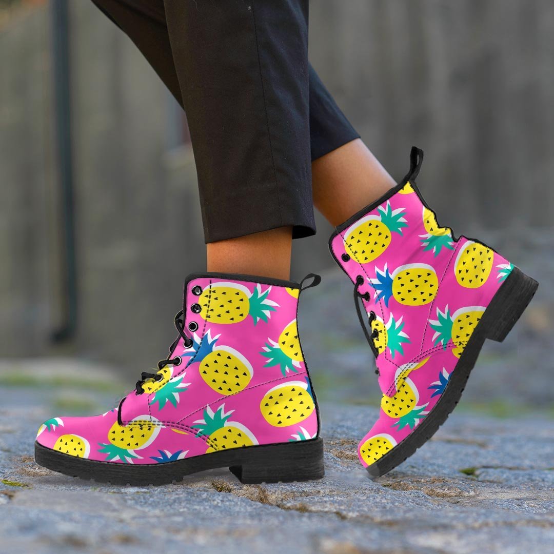 Pink Pineapple Print Men's Boots-grizzshop