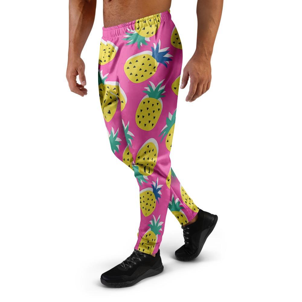 Pink Pineapple Print Men's Joggers-grizzshop