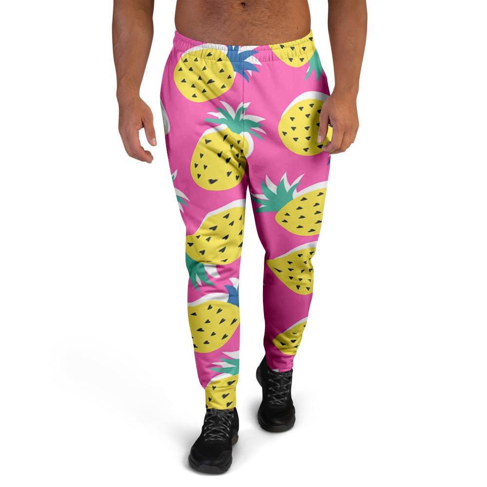 Pink Pineapple Print Men's Joggers-grizzshop