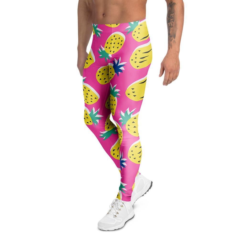 Pink Pineapple Print Men's Leggings-grizzshop