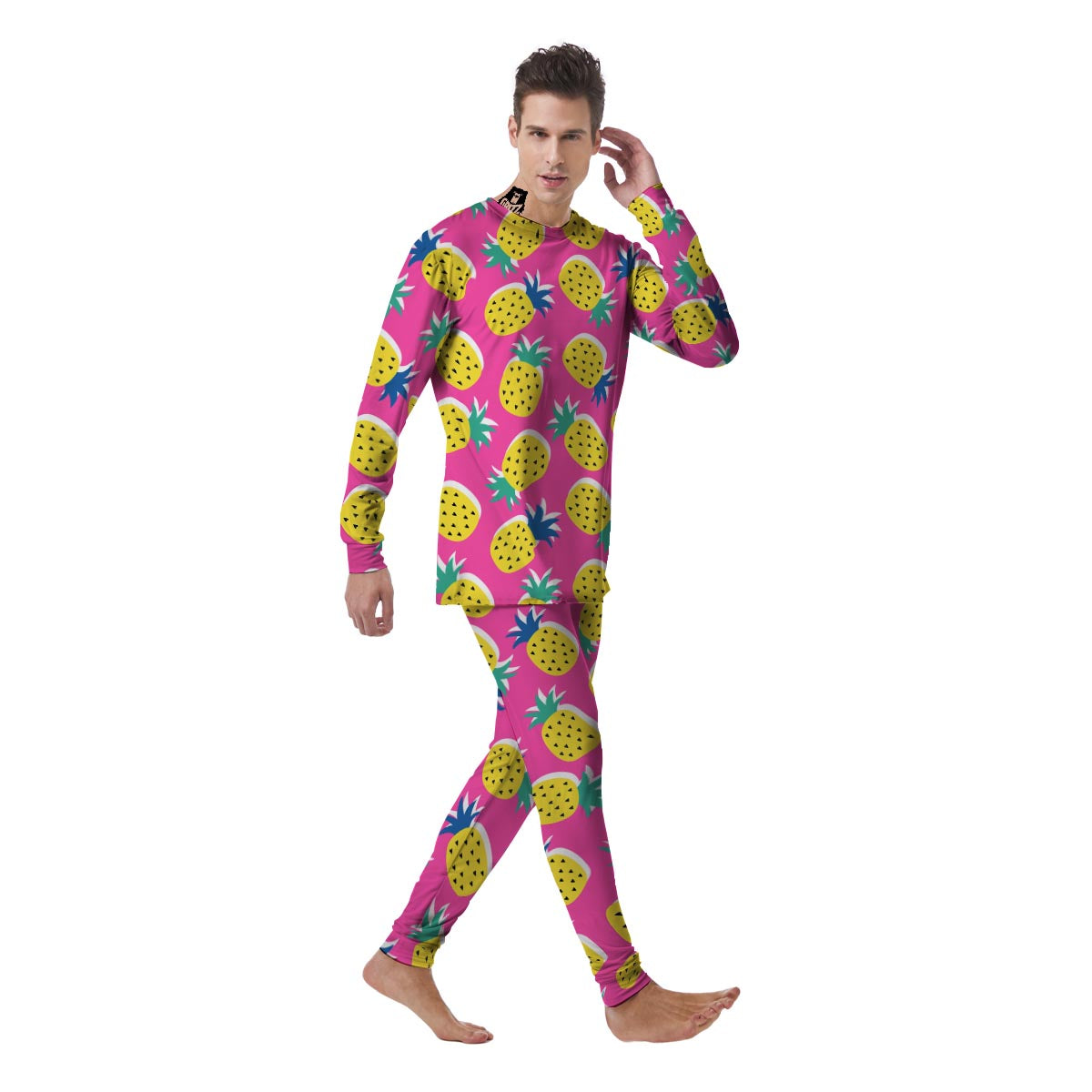 Pink Pineapple Print Men's Pajamas-grizzshop