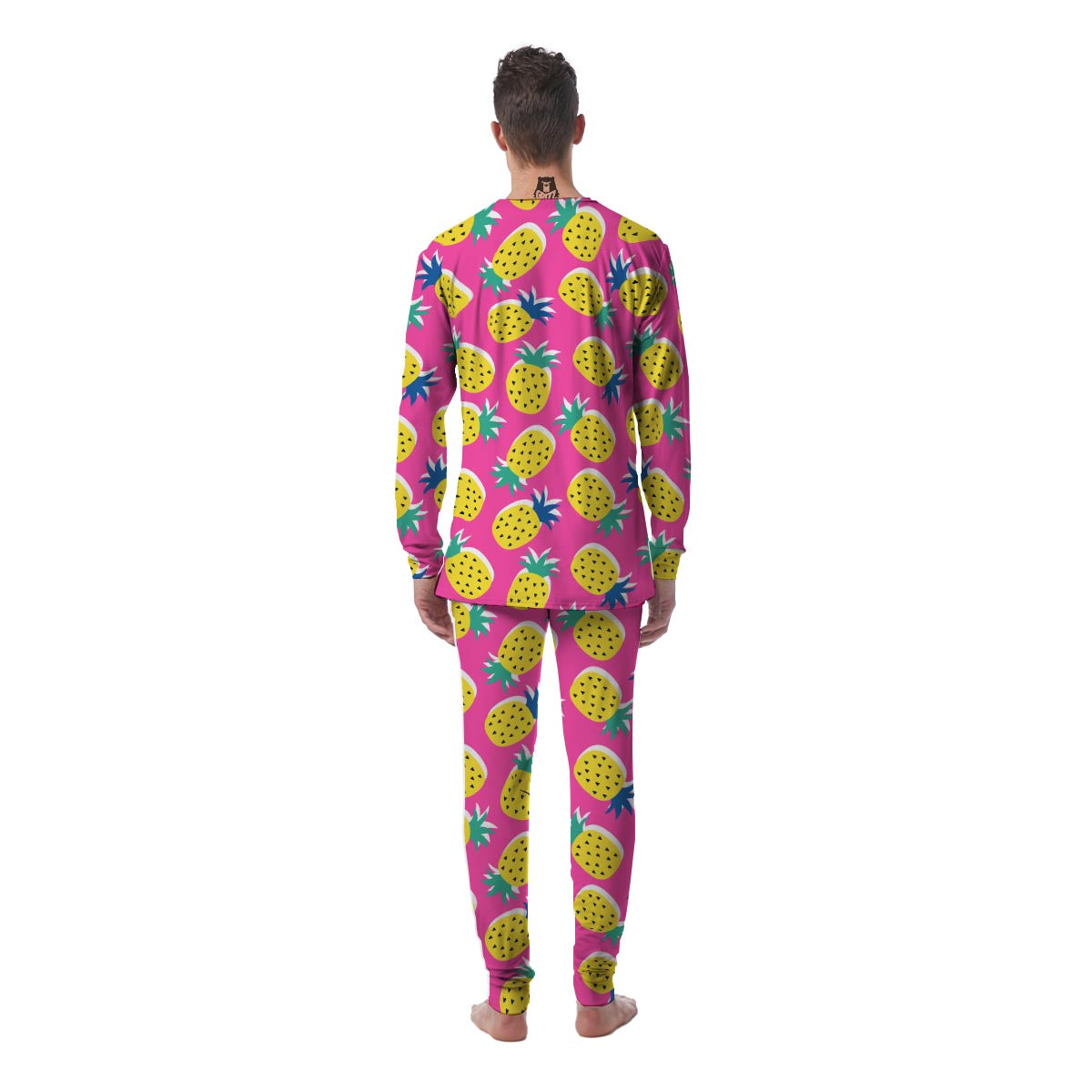 Pink Pineapple Print Men's Pajamas-grizzshop