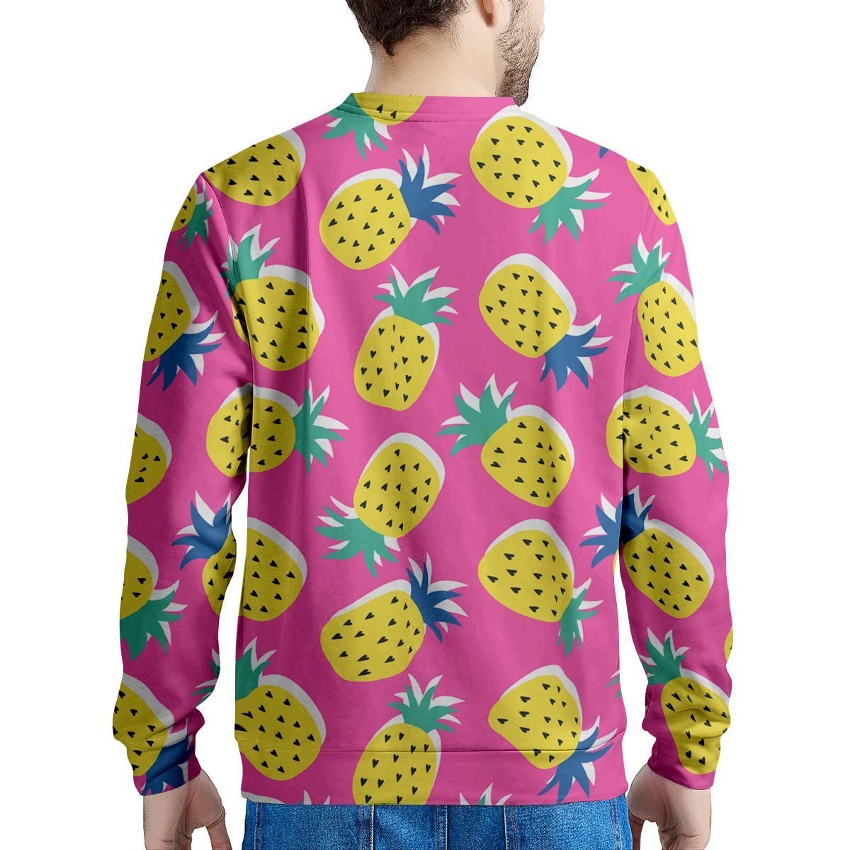 Pink Pineapple Print Men's Sweatshirt-grizzshop