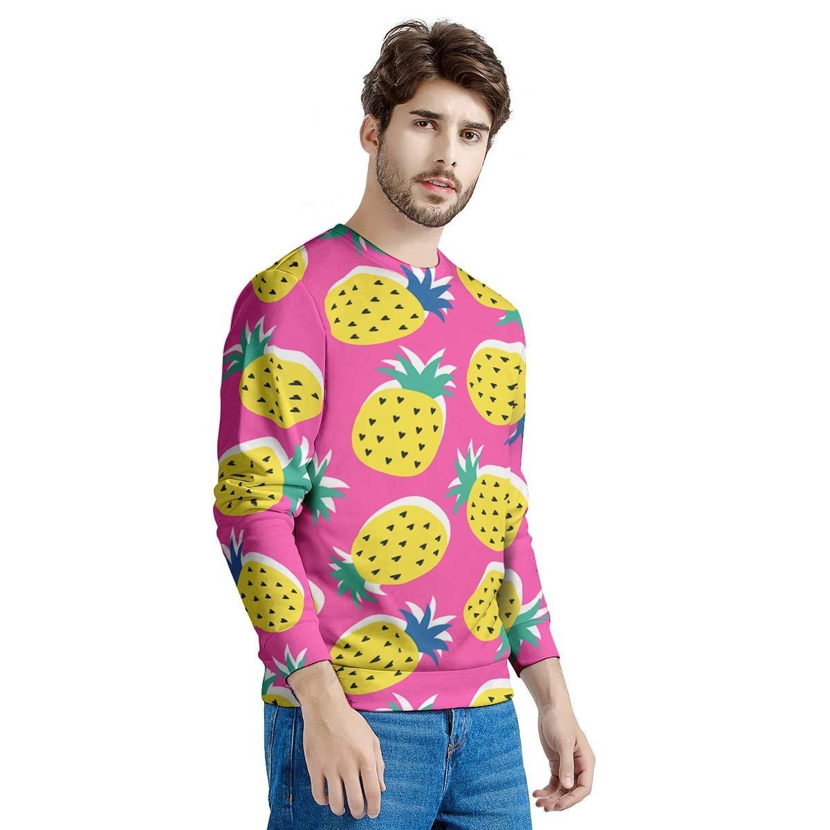 Pink Pineapple Print Men's Sweatshirt-grizzshop