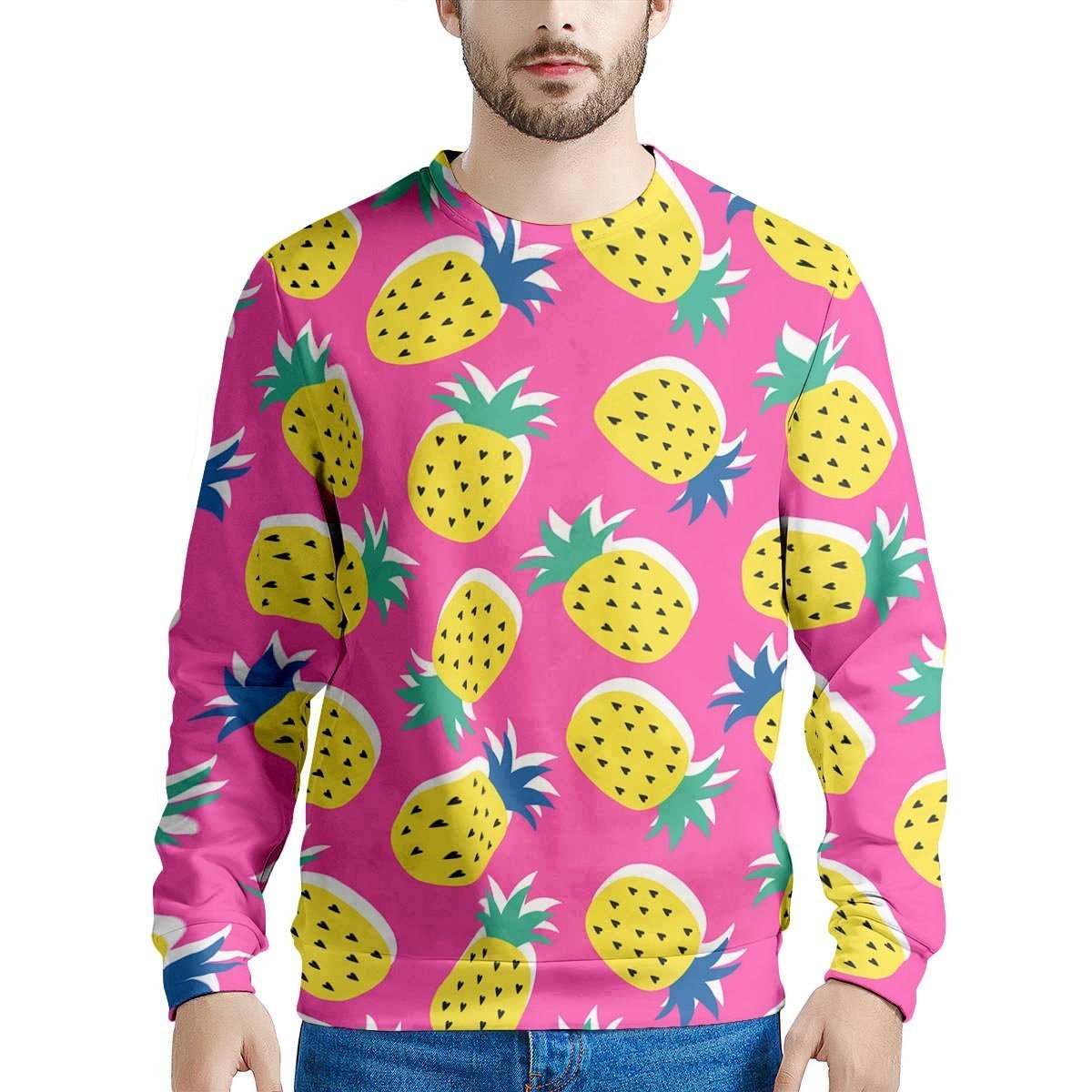 Pink Pineapple Print Men's Sweatshirt-grizzshop