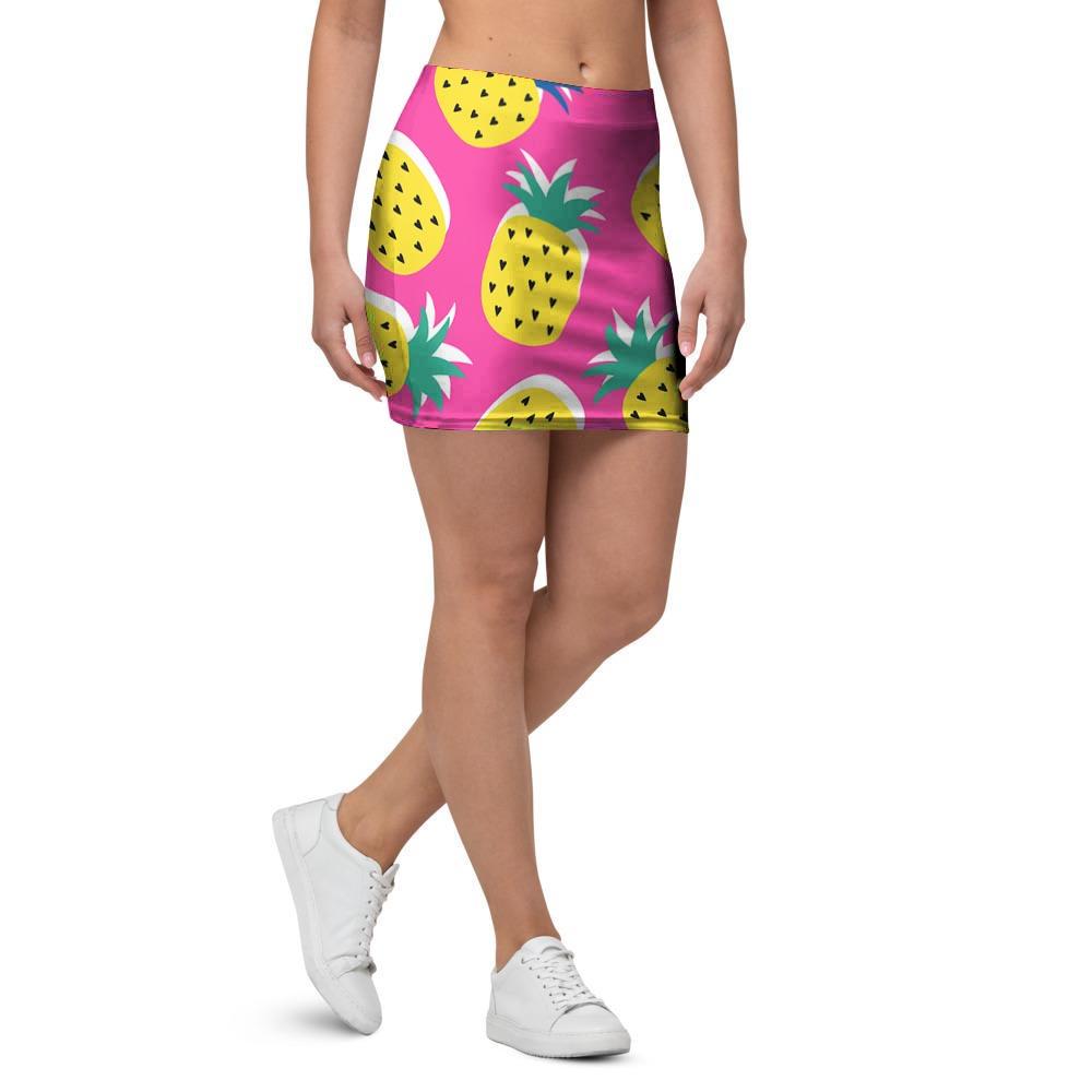 Pink Pineapple Print Mini Skirt-grizzshop