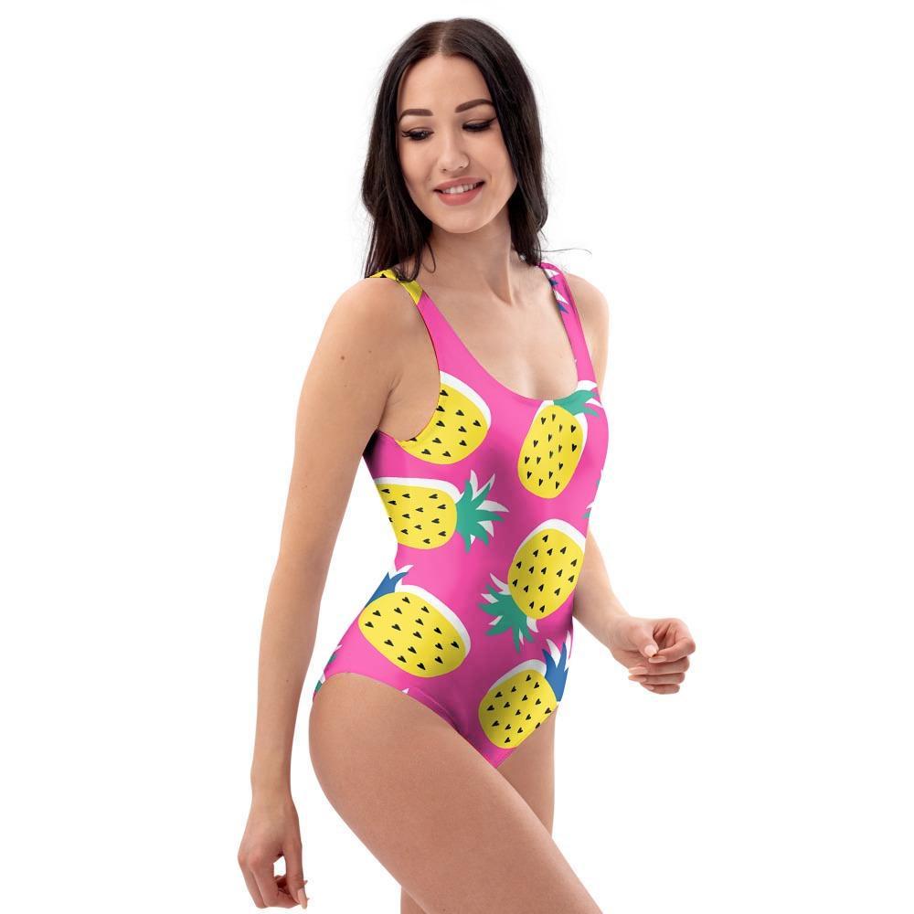 Pink Pineapple Print One Piece Swimsuite-grizzshop